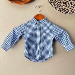 Ralph Lauren Baby Toddler Blue Cotton Gingham Button Down Shirt Boys 18 months